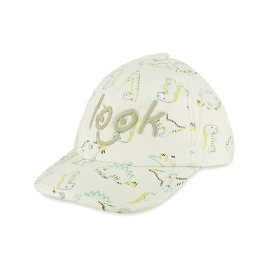 Boné branco com padrão de dinossauros e bordado 'look'