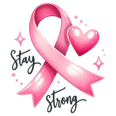 Laço rosa com coração e texto 