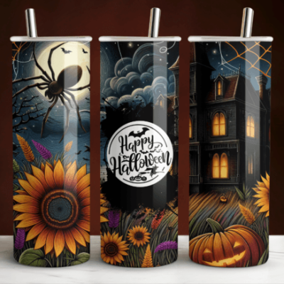 Copos metálicos decorados com tema de Halloween