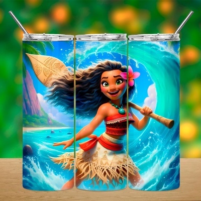 Garrafas metálicas com estampa de personagem animada em cenário marinho