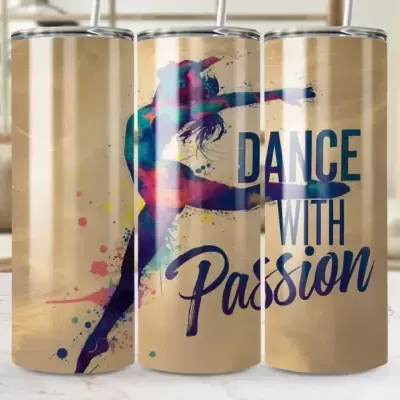 Copos térmicos metálicos com design de bailarina e texto 