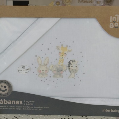 Lençóis brancos de bebé com desenho de animais e embalagem INTER BABY