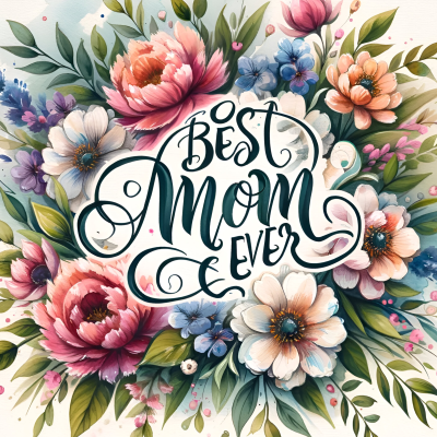 Ilustração floral colorida com o texto 'Best Mom Ever'