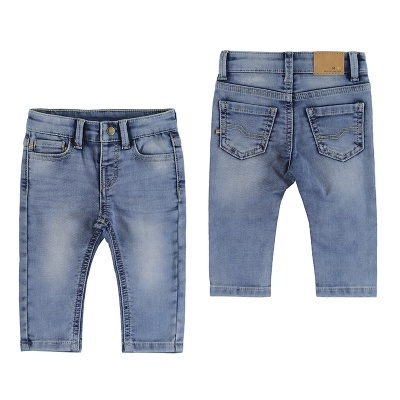 Calças de ganga azuis para crianças vistas de frente e trás