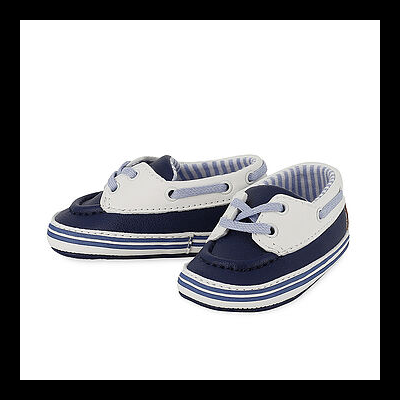 Sapatinhos de bebé estilo náutico azul e branco com interior riscado