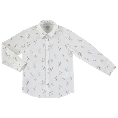 Camisa branca para criança com padrão de velas pequenas azul e vermelha