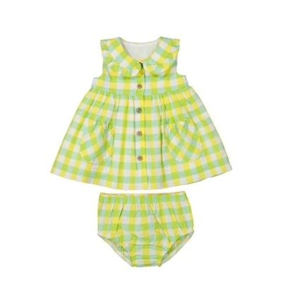 Conjunto de vestido e cueca xadrez para bebé