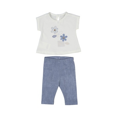 Conjunto infantil com t-shirt branca e leggings azuis