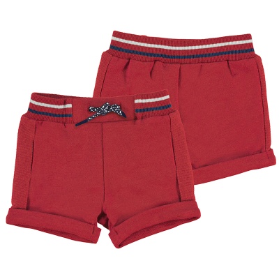 Calções vermelhos para criança com cintura às riscas e laço azul