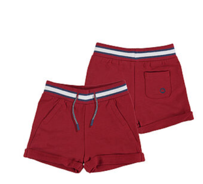 Calções de criança vermelhos com cintura listrada e bolsos