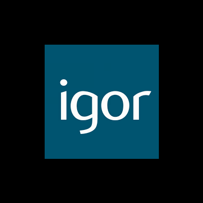 Logótipo com texto 'igor' em branco sobre fundo azul