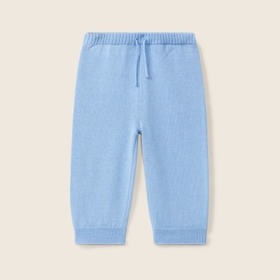 Calças azuis de malha com cordão na cintura e bainhas caneladas