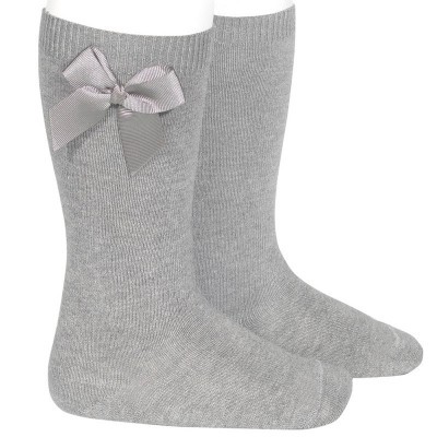 Meias cinzentas com laço cinzento na lateral