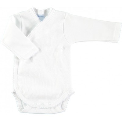 Body branco para bebé com manga comprida e fecho de mola