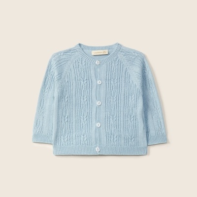 Casaco de malha azul claro para bebé com botões brancos