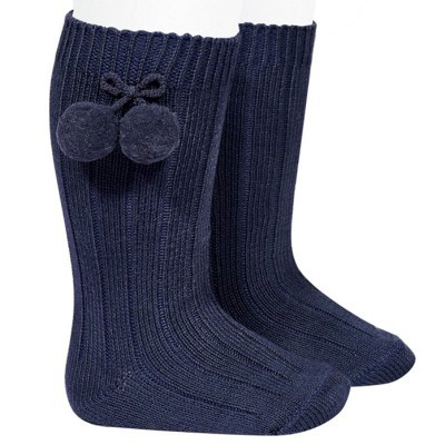 Meias azuis escuras com pompons decorativos