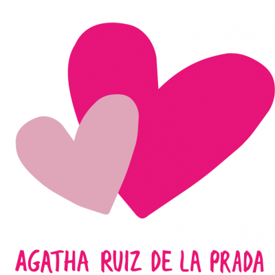 Dois corações rosa com texto AGATHA RUIZ DE LA PRADA abaixo