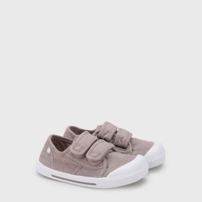 Sapatilhas infantis cinzentas com sola branca e fecho de velcro duplo