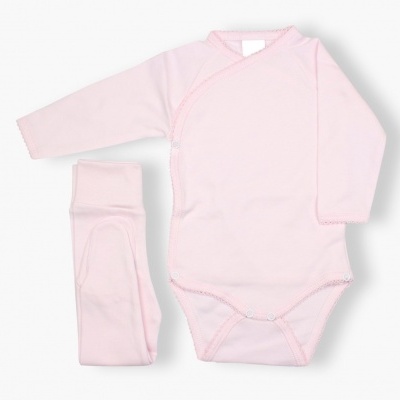 Conjunto de bebé rosa claro com body de manga comprida e leggings