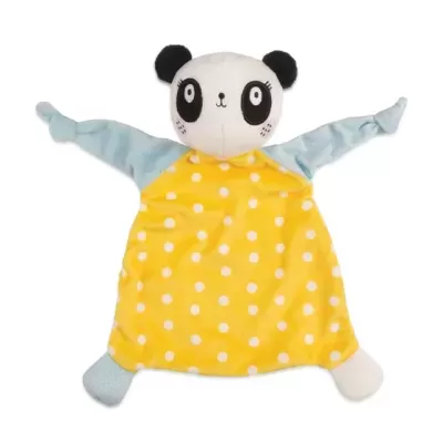 Boneco de pelúcia panda amarelo e azul para criança