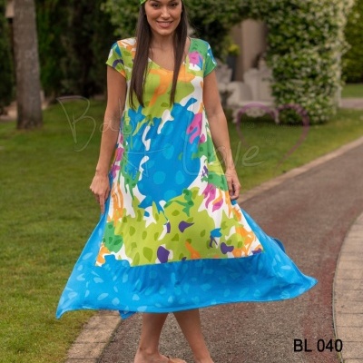 Vestido longo feminino colorido com lenço combinando e código BL 040