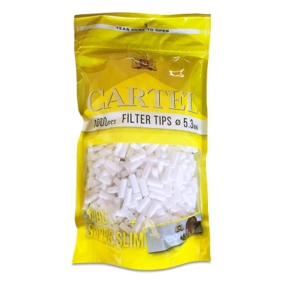 Pacote amarelo com filtros brancos para cigarros CARTEL