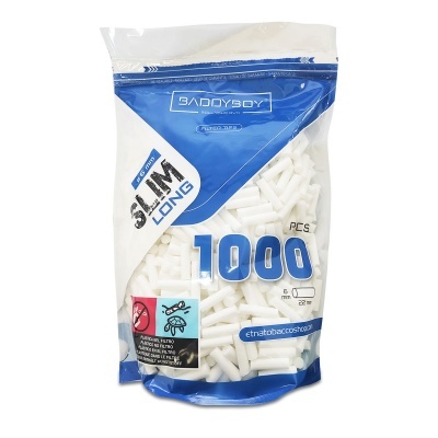 Embalagem de filtros slim longos brancos Baddyboy com texto e 1000 unidades