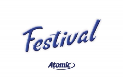 Texto Festival e logótipo Atomic em fundo branco