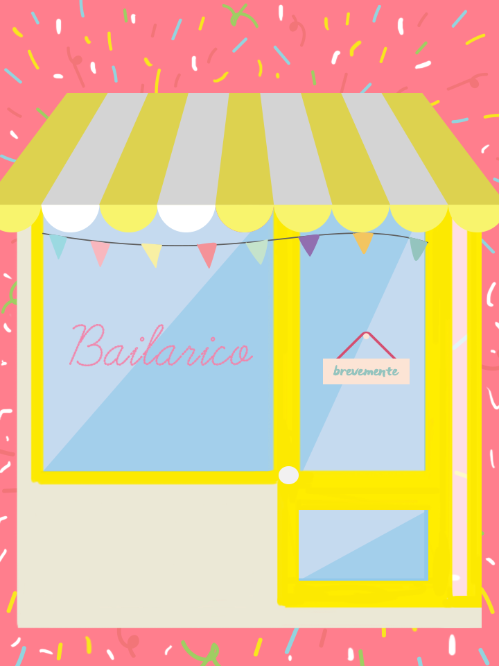 Montra colorida com texto Bailarico e placa brevemente