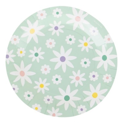 Prato redondo com padrão de flores em tons pastel