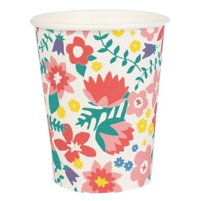 Copo descartável de papel com padrão floral colorido