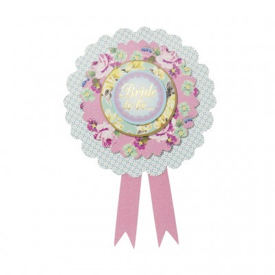 roseta decorativa floral rosa com texto Bride to be