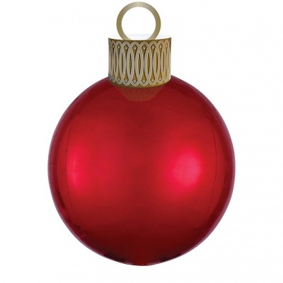 Bola de Natal vermelha com encaixe dourado e padrão geométrico