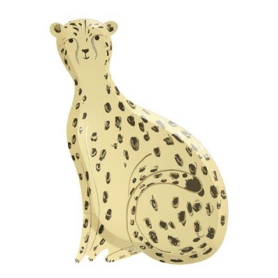 Estatueta decorativa em cerâmica de leopardo sentado com manchas pretas
