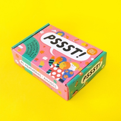 Caixa colorida de mensagens para amigos com design ilustrado e texto PSSST!.