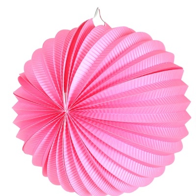 Lanterna decorativa redonda de papel rosa com dobras simétricas