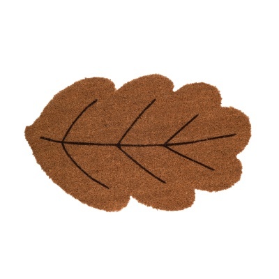 Tapete de porta em forma de folha castanho com linhas pretas