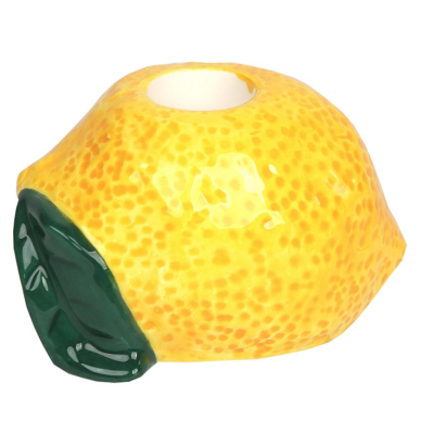 Castiçal em cerâmica amarelo e verde com design de limão