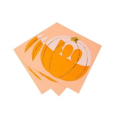 Guardanapos de papel com estampa de abóbora em tons de laranja e branco
