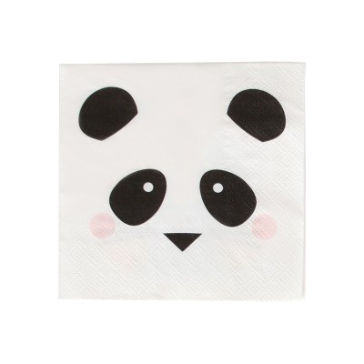 Guardanapo branco com desenho de rosto de panda em preto e rosa