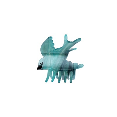 Piranha de cabelo azul translúcido em forma de pássaro