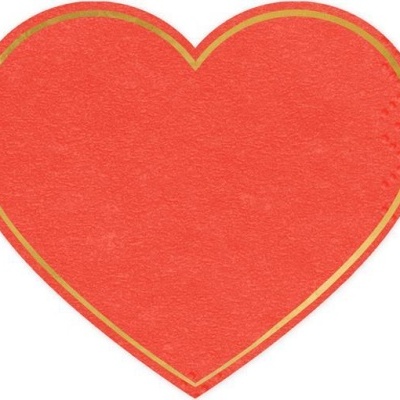 Etiqueta coração vermelha com borda dourada