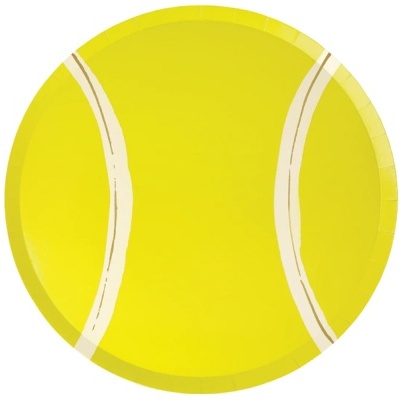 Prato redondo amarelo com desenho de bola de ténis