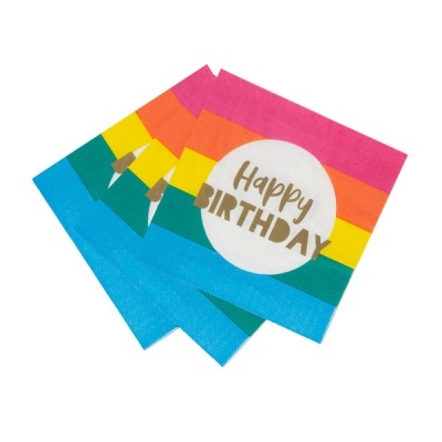 Guardanapos coloridos com texto Happy Birthday