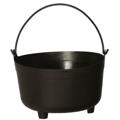 balde preto em metal com alça e três pés
