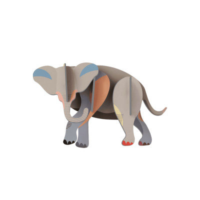 Elefante de madeira colorido com peças interligadas