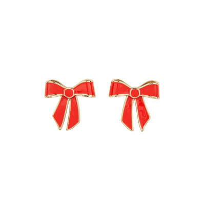 Brincos em formato de laço vermelho com contorno dourado