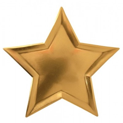 Prato dourado em forma de estrela com acabamento metálico