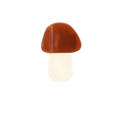 Objeto decorativo em forma de cogumelo castanho e creme