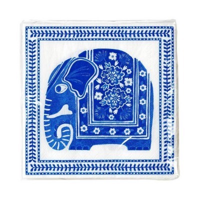 Guardanapo de papel branco com elefante azul decorativo